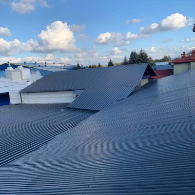 Hala - malowanie dachu z blachy trapezowej