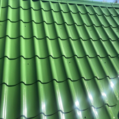 Zielony pomalowany dach z blachodachówki