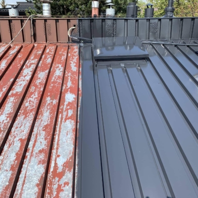 Dach z blachy trapezowej - Przed i po malowaniu