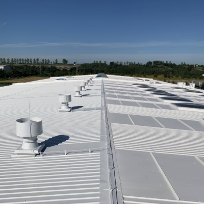 Pomalowany dach hali przemysłowej