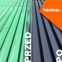 Porównanie dachu z blachy trapezowej przed i po malowaniu