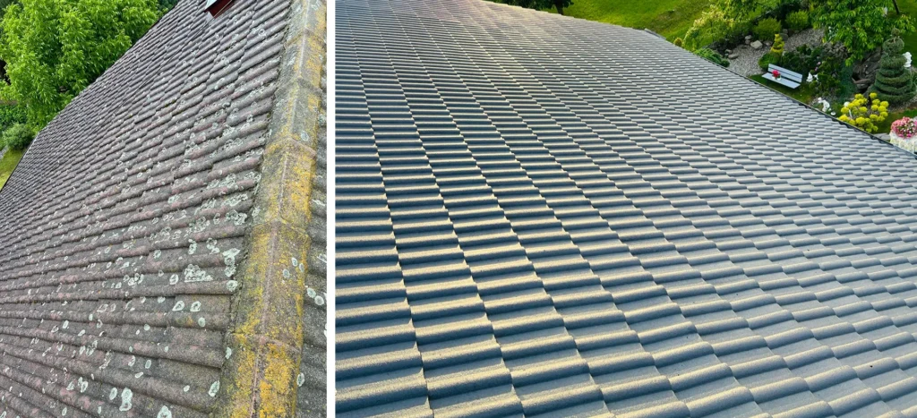 Porównanie dachu przed i po malowaniu