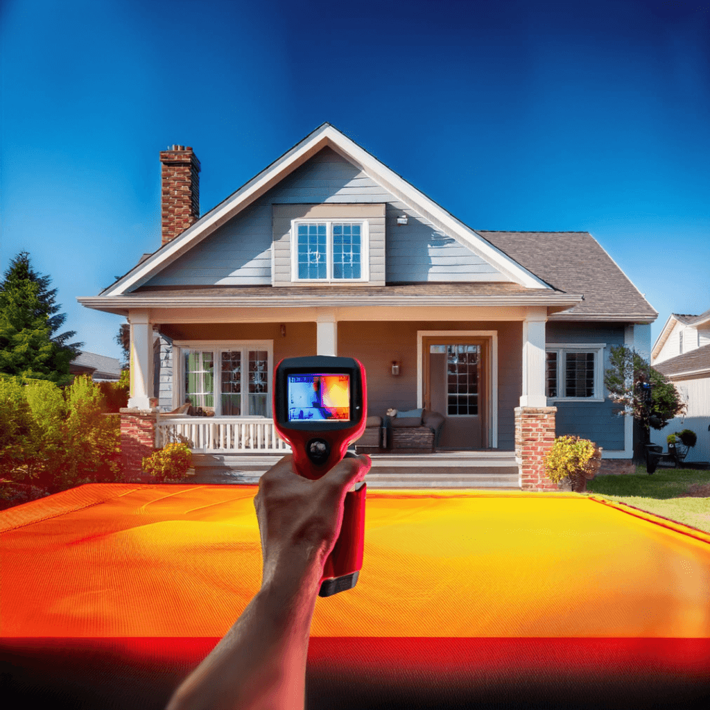 mężczyzna trzyma w ręce termometr elektryczny i sprawdza temperaturę domu